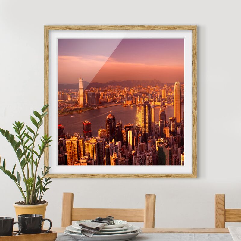 

Póster enmarcado - Hong Kong Sunset Dimensión LxA: 20cm x 20cm, Marco: Roble