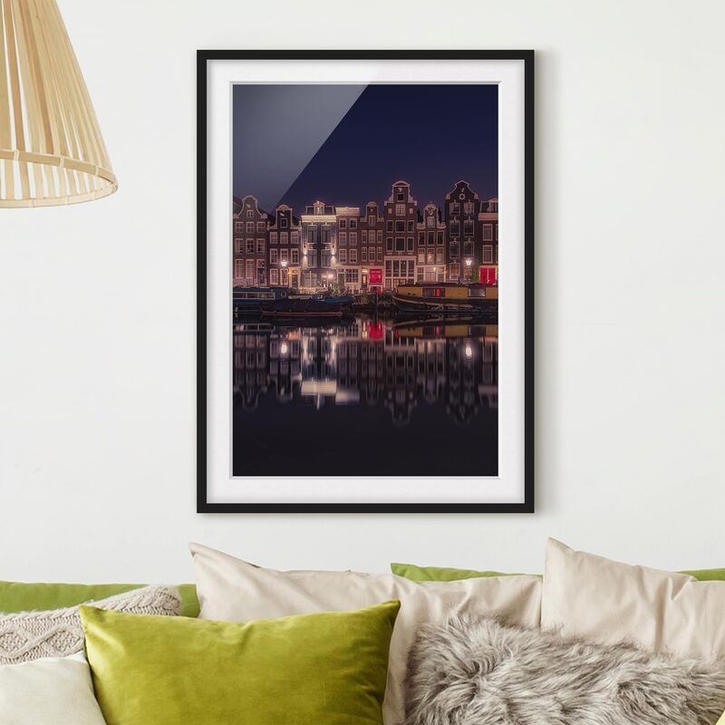 

Póster enmarcado - Houseboats In Amsterdam Dimensión LxA: 24cm x 18cm, Marco: Negro