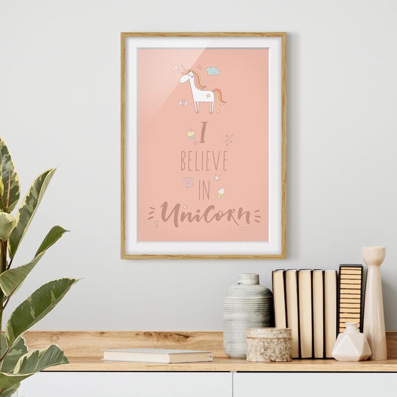 

Póster enmarcado - I Believe In Unicorn Dimensión LxA: 70cm x 50cm, Marco: Roble