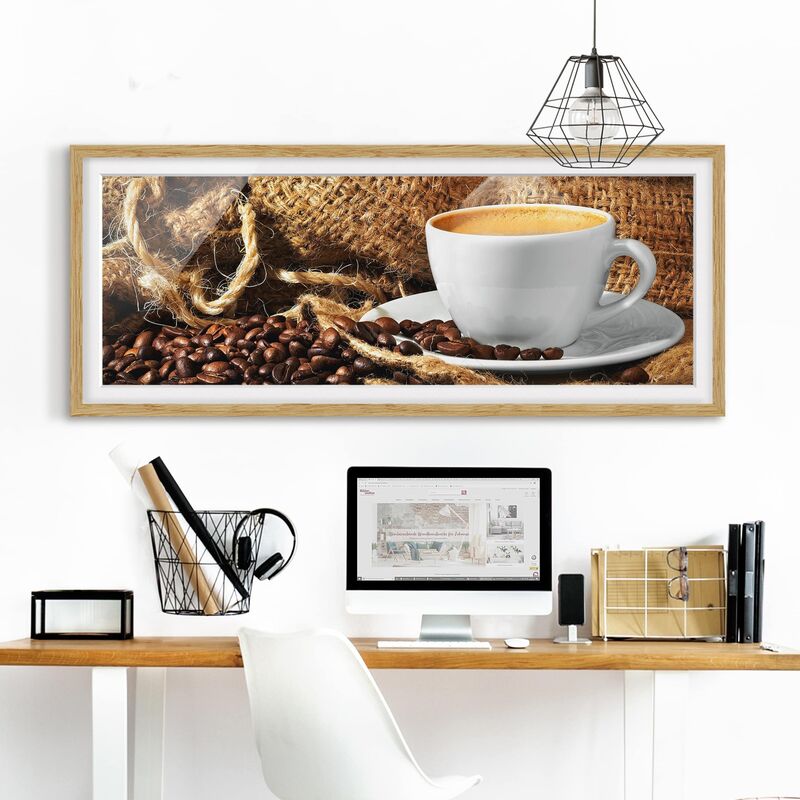 

Póster enmarcado - Il Caffè Del Mattino Dimensión LxA: 50cm x 130cm, Marco: Roble