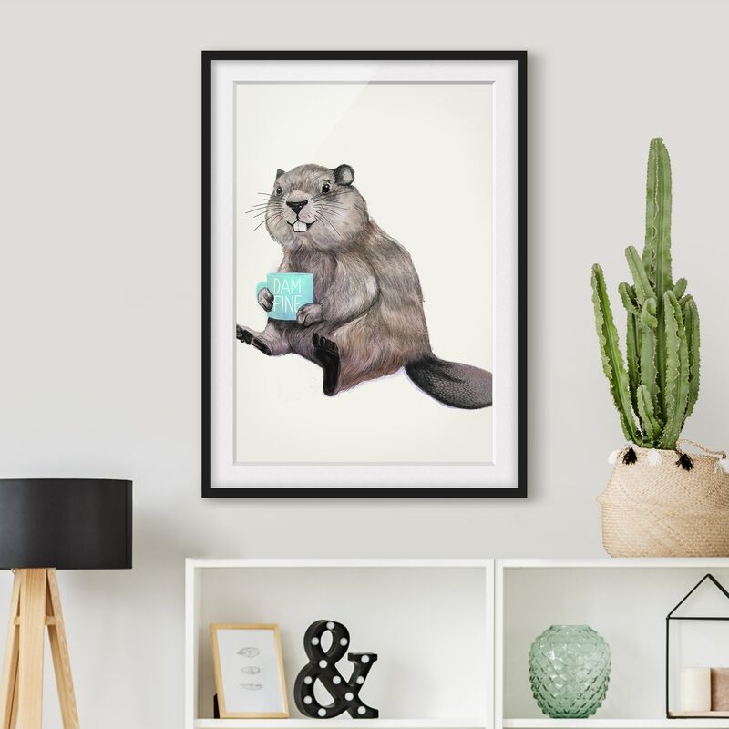 

Póster enmarcado - Illustrazione Beaver con tazza di caffè Dimensión LxA: 24cm x 18cm, Marco: Negro