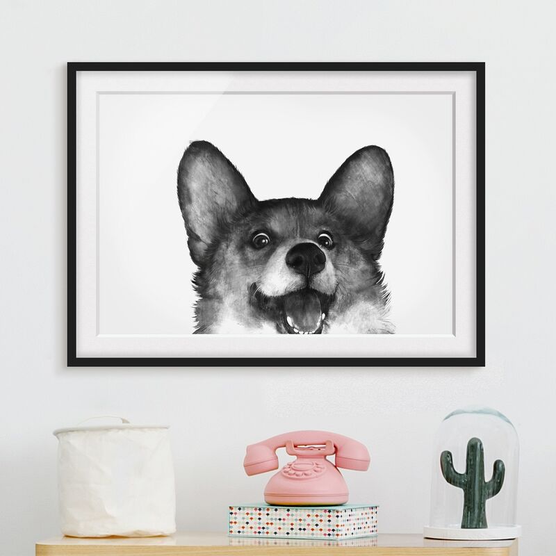 

Póster enmarcado - Illustrazione Cane Corgi Bianco Nero Pittura Dimensión LxA: 70cm x 100cm, Marco: Negro