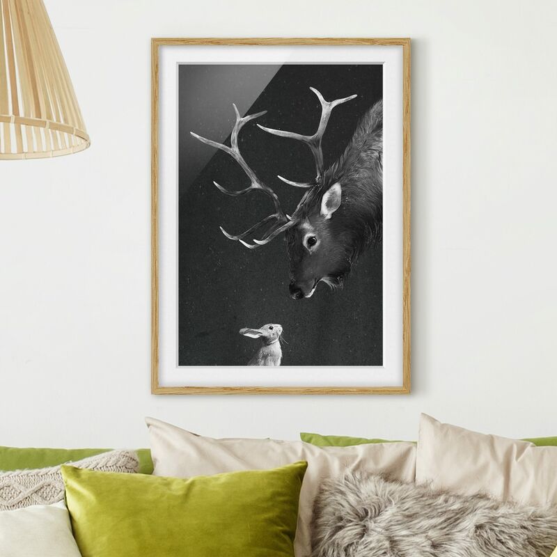 

Póster enmarcado - Illustrazione Cervi E coniglio pittura Bianco e nero Dimensión LxA: 70cm x 50cm, Marco: Roble