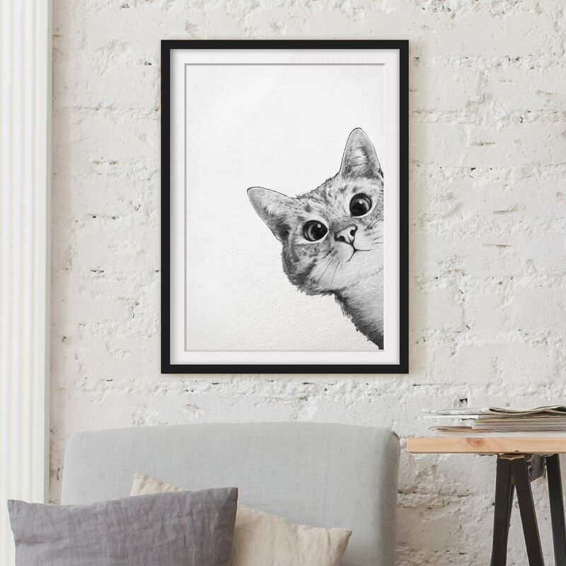 

Póster enmarcado - Illustrazione Cat Disegno Nero Bianco Dimensión LxA: 70cm x 50cm, Marco: Negro