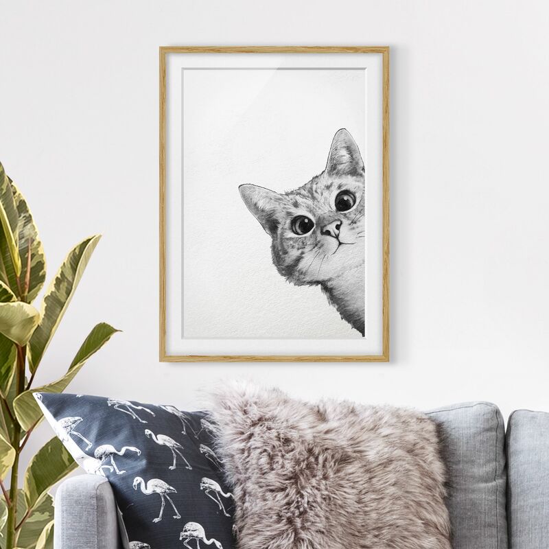 

Póster enmarcado - Illustrazione Cat Disegno Nero Bianco Dimensión LxA: 24cm x 18cm, Marco: Roble