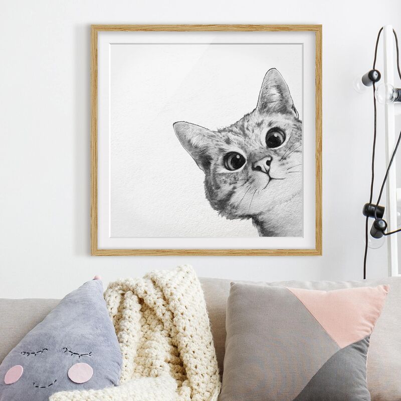 

Póster enmarcado - Illustrazione Cat Disegno Nero Bianco Dimensión LxA: 70cm x 70cm, Marco: Roble