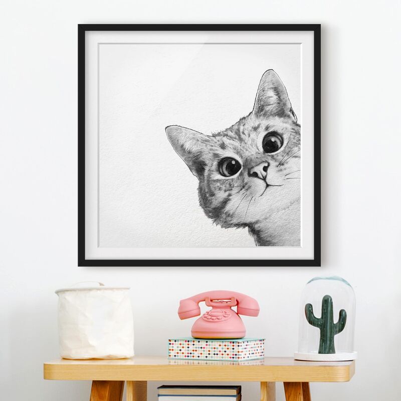 

Póster enmarcado - Illustrazione Cat Disegno Nero Bianco Dimensión LxA: 70cm x 70cm, Marco: Negro