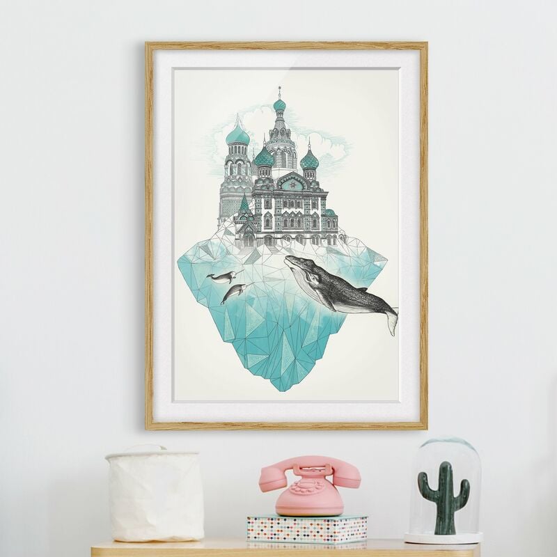 

Póster enmarcado - Illustrazione Chiesa, con cupole e Balena Dimensión LxA: 24cm x 18cm, Marco: Roble