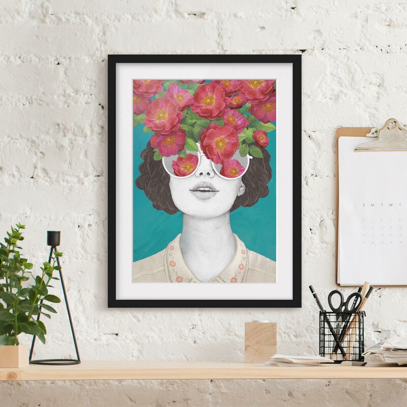 

Póster enmarcado - Illustrazione Collage del ritratto della donna con i fiori Occhiali Dimensión LxA: 40cm x 30cm, Marco: Negro