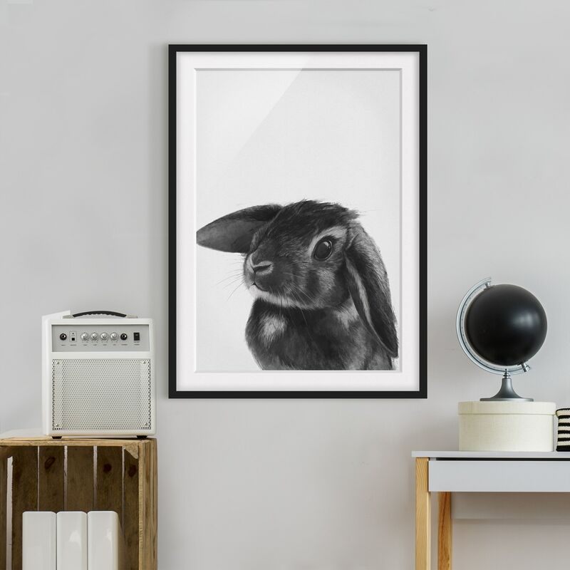 

Póster enmarcado - Illustrazione Coniglio bianco e nero Disegno Dimensión LxA: 24cm x 18cm, Marco: Negro