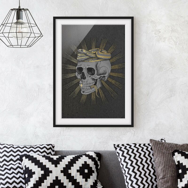 

Póster enmarcado - Illustrazione Cranio e serpente Black Gold Dimensión LxA: 40cm x 30cm, Marco: Negro