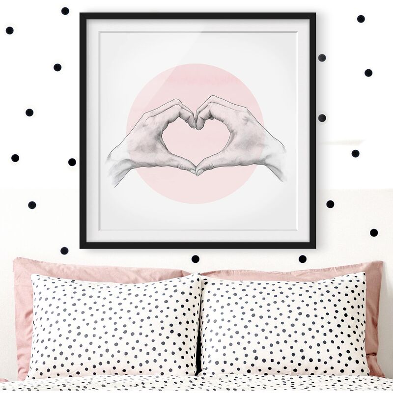 

Póster enmarcado - Illustrazione Cuore cerchio mani Rosa Bianco Dimensión LxA: 70cm x 70cm, Marco: Negro