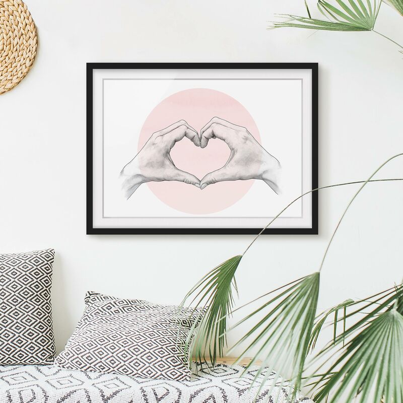 

Póster enmarcado - Illustrazione Cuore cerchio mani Rosa Bianco Dimensión LxA: 40cm x 55cm, Marco: Negro