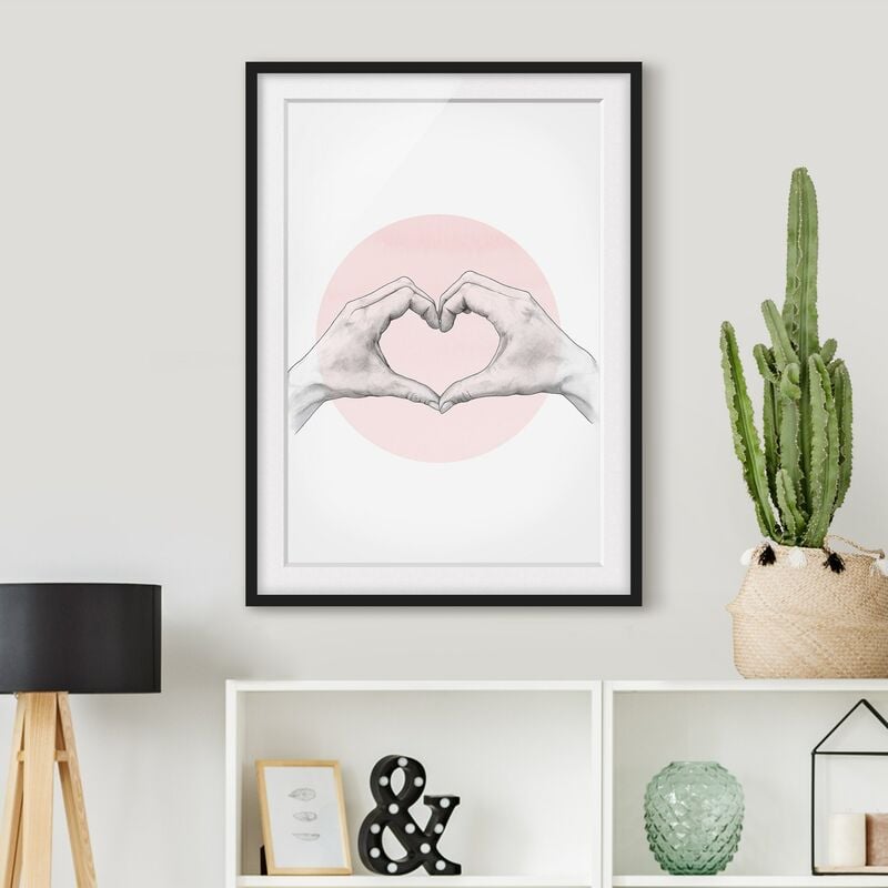 

Póster enmarcado - Illustrazione Cuore cerchio mani Rosa Bianco Dimensión LxA: 24cm x 18cm, Marco: Negro