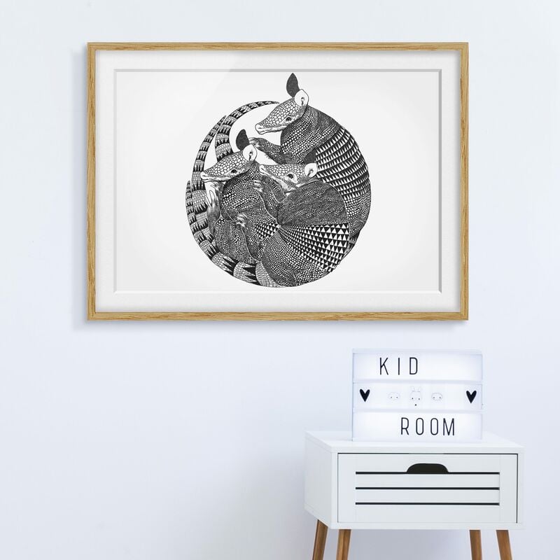 

Póster enmarcado - Illustrazione del modello Armadillos Bianco e nero Dimensión LxA: 18cm x 24cm, Marco: Roble