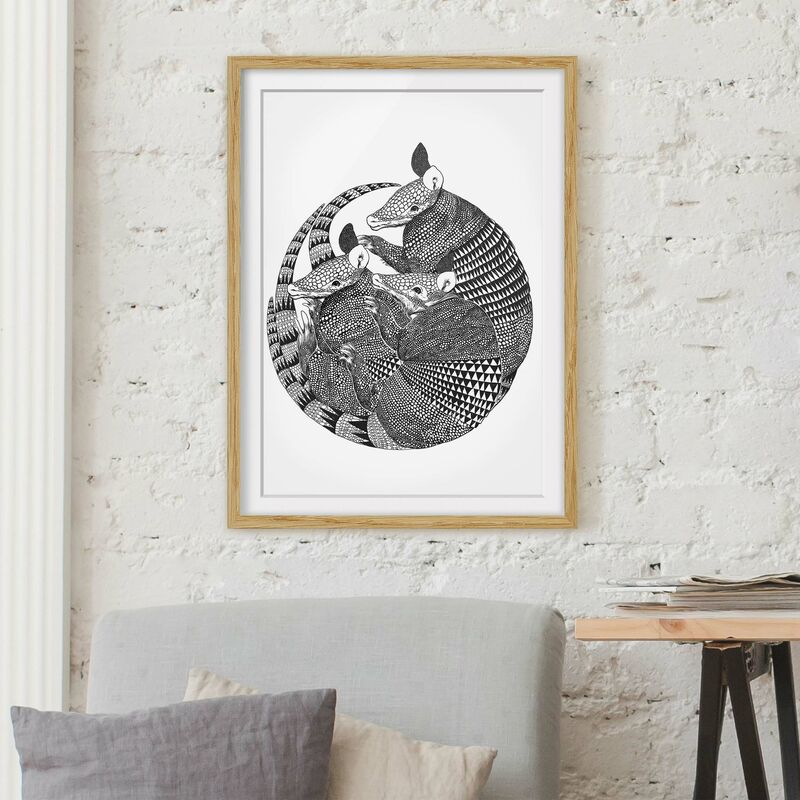 

Póster enmarcado - Illustrazione del modello Armadillos Bianco e nero Dimensión LxA: 70cm x 50cm, Marco: Roble