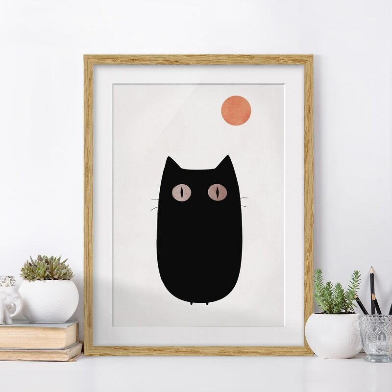 

Póster enmarcado - Illustrazione di gatto nero Dimensión LxA: 24cm x 18cm, Marco: Roble