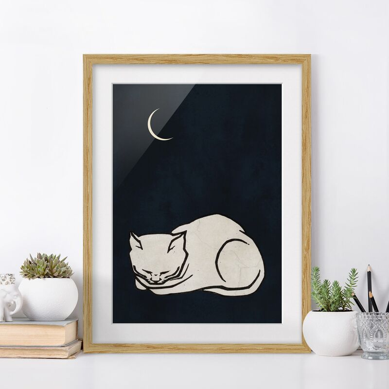 

Póster enmarcado - Illustrazione di gatto che dorme Dimensión LxA: 70cm x 50cm, Marco: Roble