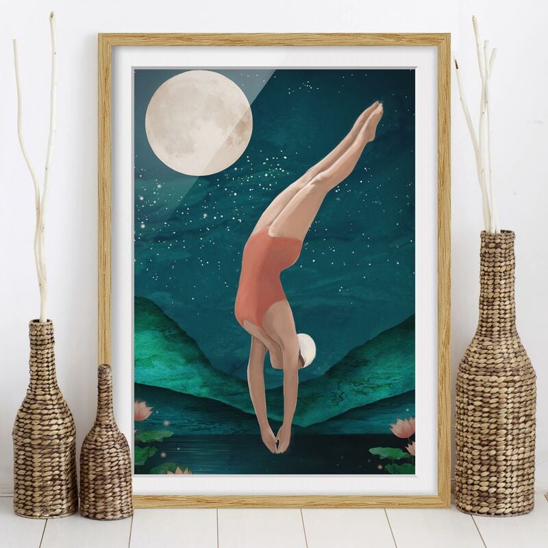 

Póster enmarcado - Illustrazione donna di balneazione luna Pittura Dimensión LxA: 24cm x 18cm, Marco: Roble