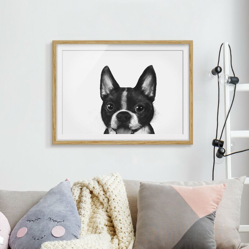 

Póster enmarcado - Illustrazione Dog Boston Monochrome Pittura Dimensión LxA: 18cm x 24cm, Marco: Roble