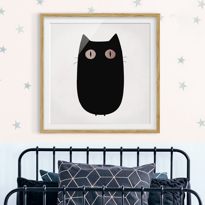 

Póster enmarcado - Illustrazione di gatto nero Dimensión LxA: 50cm x 50cm, Marco: Roble