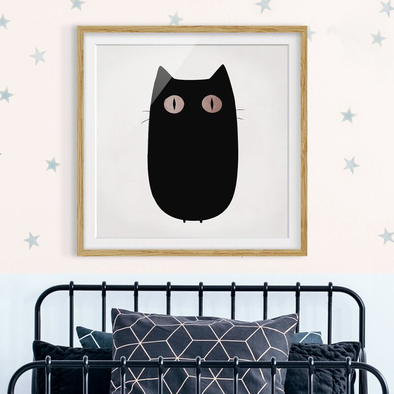 

Póster enmarcado - Illustrazione di gatto nero Dimensión LxA: 30cm x 30cm, Marco: Roble