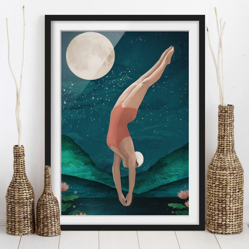 

Póster enmarcado - Illustrazione donna di balneazione luna Pittura Dimensión LxA: 70cm x 50cm, Marco: Negro