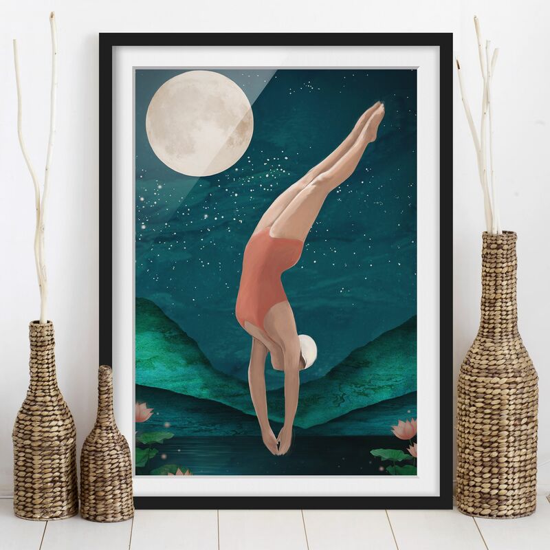 

Póster enmarcado - Illustrazione donna di balneazione luna Pittura Dimensión LxA: 24cm x 18cm, Marco: Negro