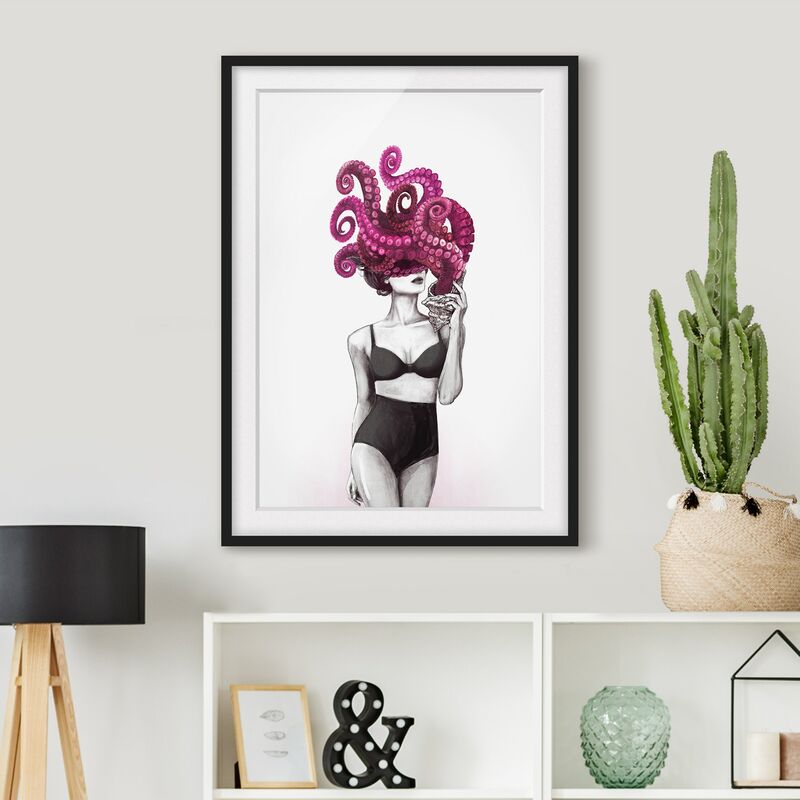 

Póster enmarcado - Illustrazione Donna In Biancheria Intima Bianco e nero Octopus Dimensión LxA: 100cm x 70cm, Marco: Negro