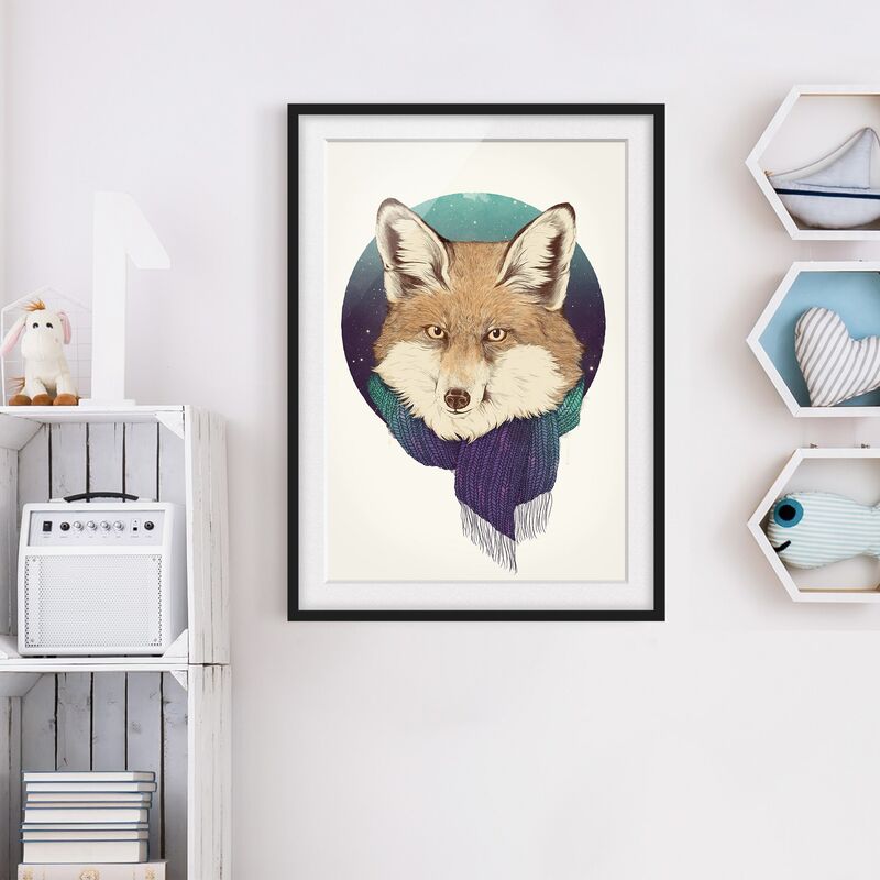 

Póster enmarcado - Illustrazione Fox Luna Viola Turchese Dimensión LxA: 24cm x 18cm, Marco: Negro