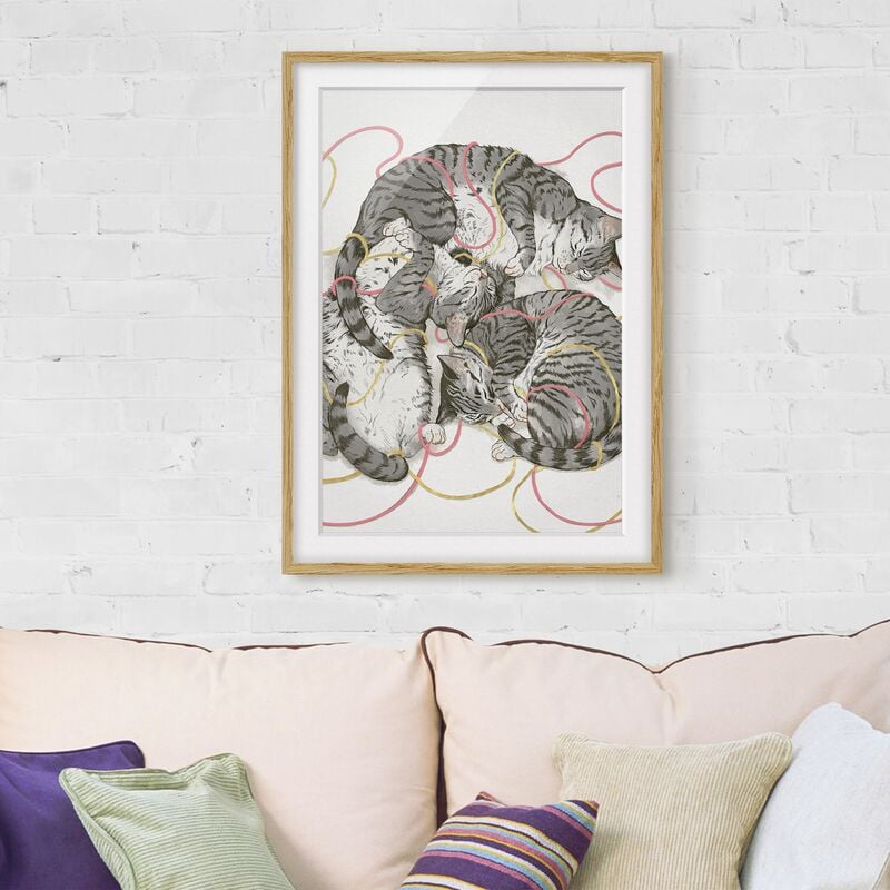 

Póster enmarcado - Illustrazione Grey Cat Pittura Dimensión LxA: 55cm x 40cm, Marco: Roble