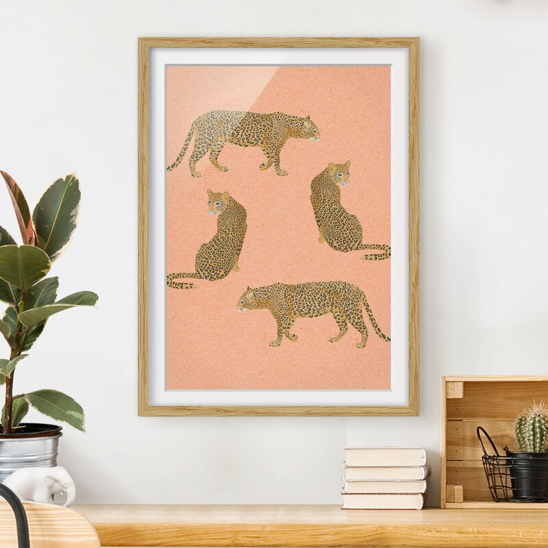 

Póster enmarcado - Illustrazione Leopard Rosa Pittura Dimensión LxA: 100cm x 70cm, Marco: Roble