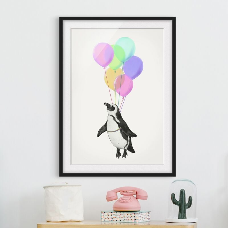 

Póster enmarcado - Illustrazione Penguin pastello Palloncini Dimensión LxA: 55cm x 40cm, Marco: Negro