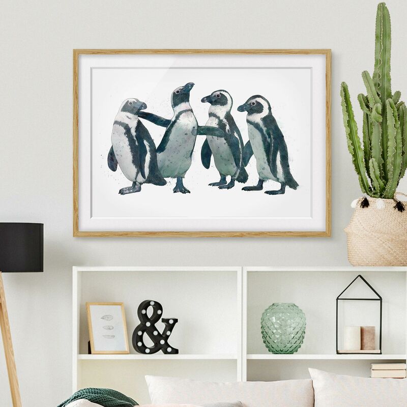 

Póster enmarcado - Illustrazione Pinguini nero e acquerello bianco Dimensión LxA: 50cm x 70cm, Marco: Roble