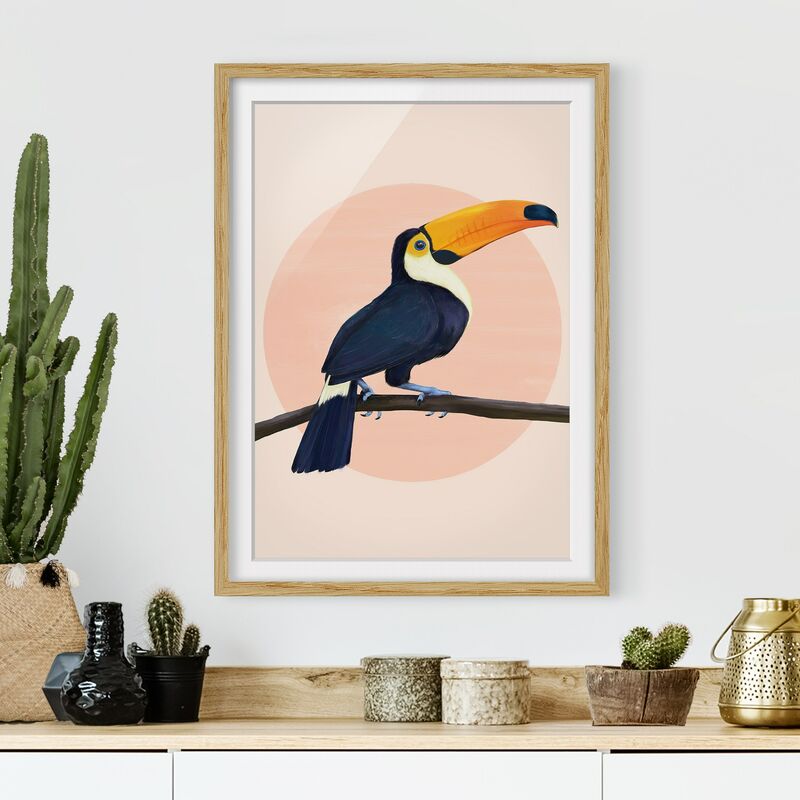 

Póster enmarcado - Illustrazione Uccello Toucan pastello pittura Dimensión LxA: 24cm x 18cm, Marco: Roble