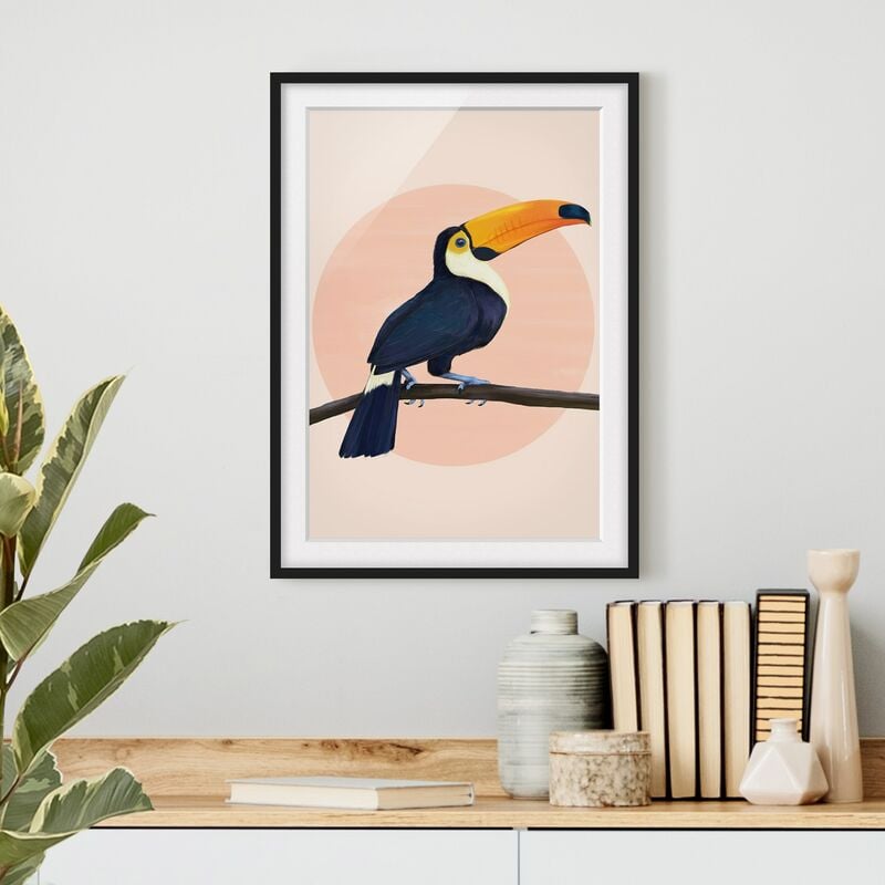 

Póster enmarcado - Illustrazione Uccello Toucan pastello pittura Dimensión LxA: 100cm x 70cm, Marco: Negro