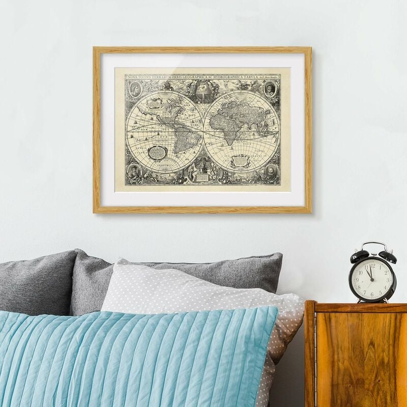 

Póster enmarcado - Illustrazione Vintage Mappa del mondo antico Dimensión LxA: 40cm x 55cm, Marco: Roble