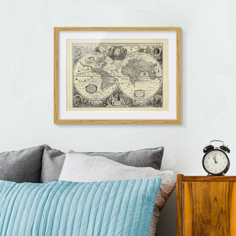 

Póster enmarcado - Illustrazione Vintage Mappa del mondo antico Dimensión LxA: 18cm x 24cm, Marco: Roble