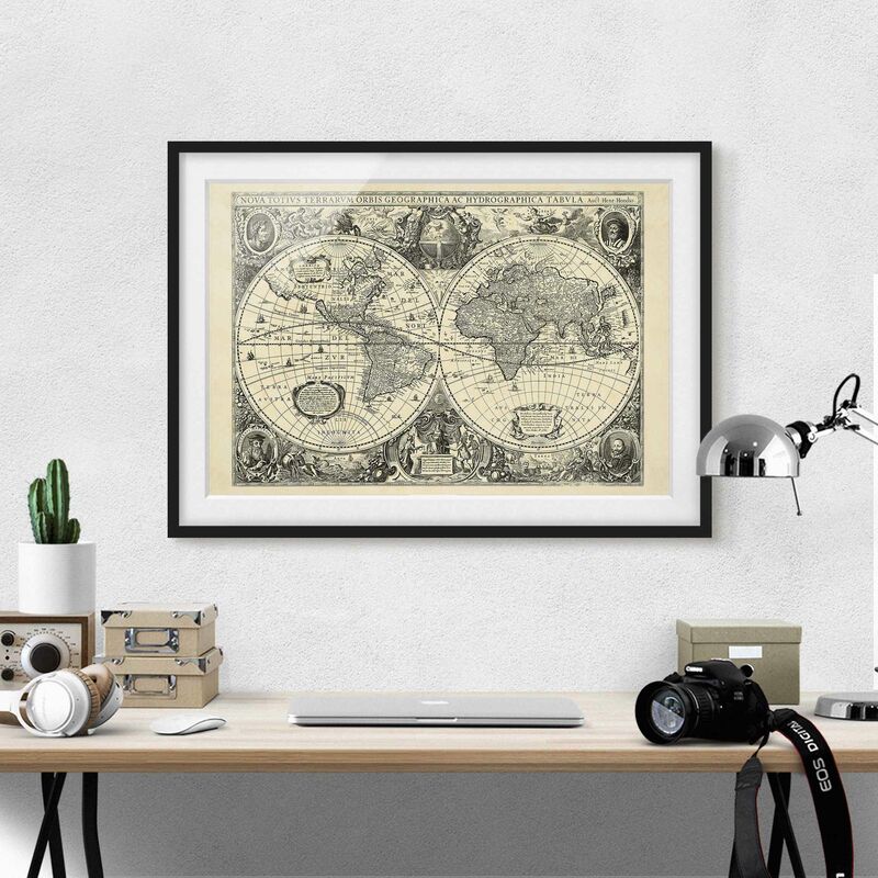 

Póster enmarcado - Illustrazione Vintage Mappa del mondo antico Dimensión LxA: 18cm x 24cm, Marco: Negro