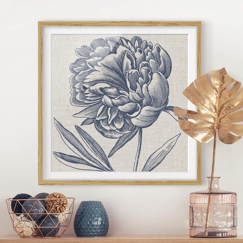 

Póster enmarcado - Indigo Blossom On Linen I Dimensión LxA: 30cm x 30cm, Marco: Roble