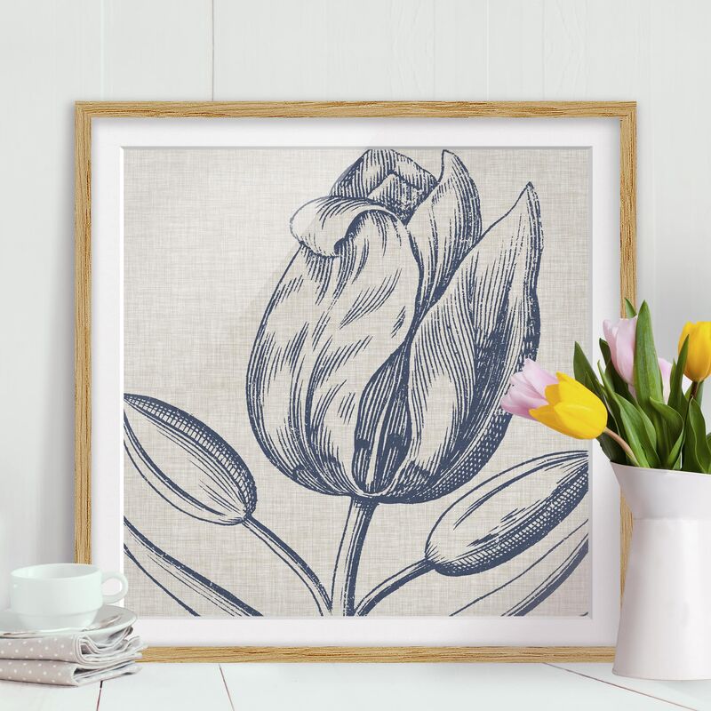 

Póster enmarcado - Indigo Blossom On Linen IV Dimensión LxA: 30cm x 30cm, Marco: Roble