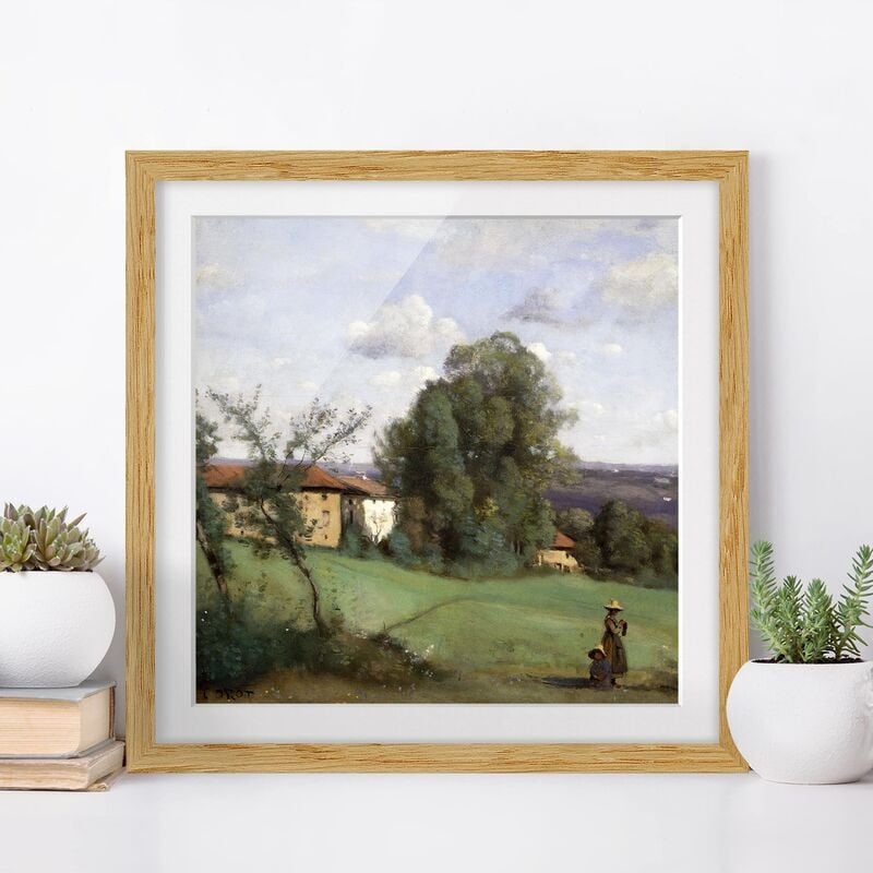 

Póster enmarcado - Jean-Baptiste-Camille Corot - A Farm Dimensión LxA: 30cm x 30cm, Marco: Roble