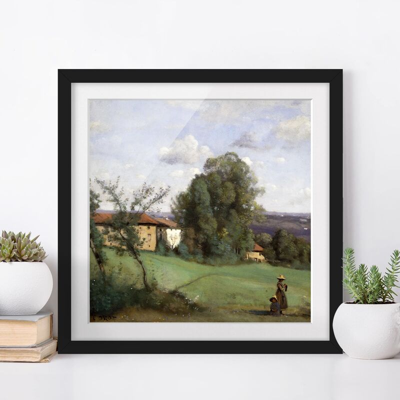 

Póster enmarcado - Jean-Baptiste-Camille Corot - A Farm Dimensión LxA: 70cm x 70cm, Marco: Negro