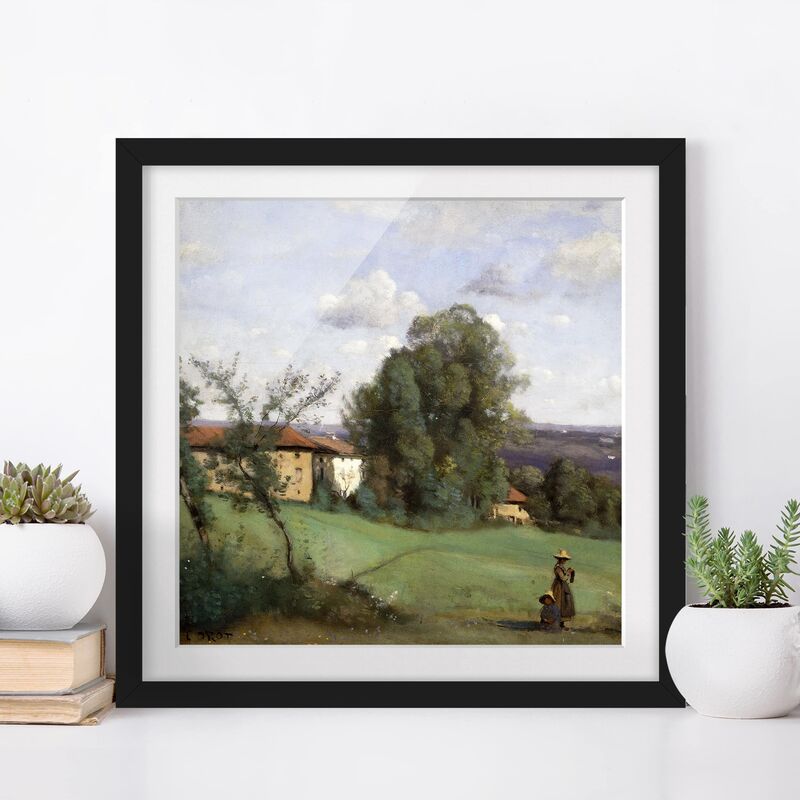 

Póster enmarcado - Jean-Baptiste-Camille Corot - A Farm Dimensión LxA: 30cm x 30cm, Marco: Negro