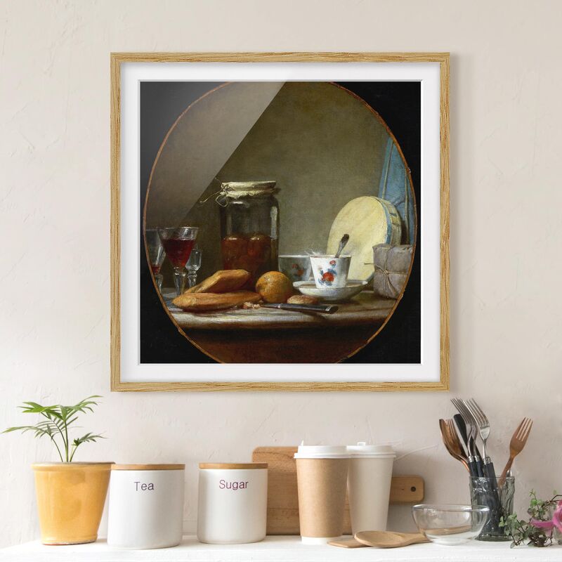 

Póster enmarcado - Jean-Baptiste Siméon Chardin - Glass With Apricots Dimensión LxA: 30cm x 30cm, Marco: Roble