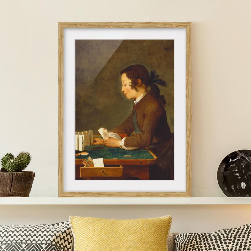 

Póster enmarcado - Jean-Baptiste Siméon Chardin - Young Girl (Young Boy) Builds A House Of Cards Dimensión LxA: 100cm x 70cm, Marco: Roble
