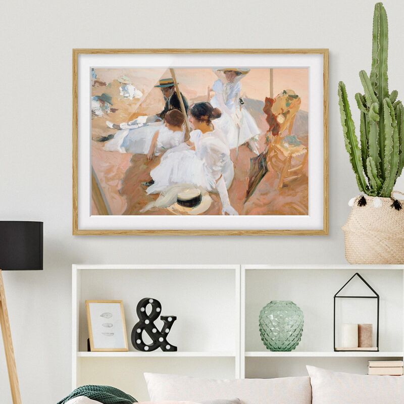 

Póster enmarcado - Joaquin Sorolla - Under The Awning On The Beach Dimensión LxA: 70cm x 100cm, Marco: Roble