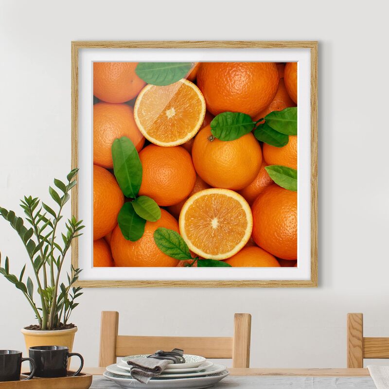 

Póster enmarcado - Juicy Oranges Dimensión LxA: 20cm x 20cm, Marco: Roble