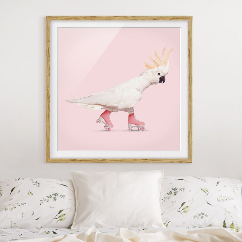 

Póster enmarcado - Kakadu Con Pattini a rotelle Dimensión LxA: 30cm x 30cm, Marco: Roble