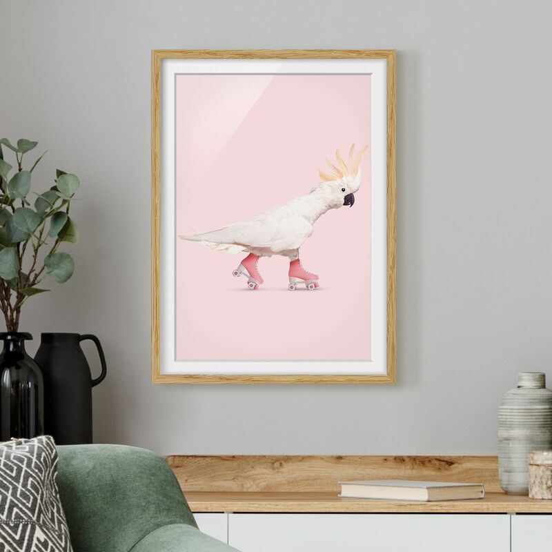 

Póster enmarcado - Kakadu Con Pattini a rotelle Dimensión LxA: 40cm x 30cm, Marco: Roble